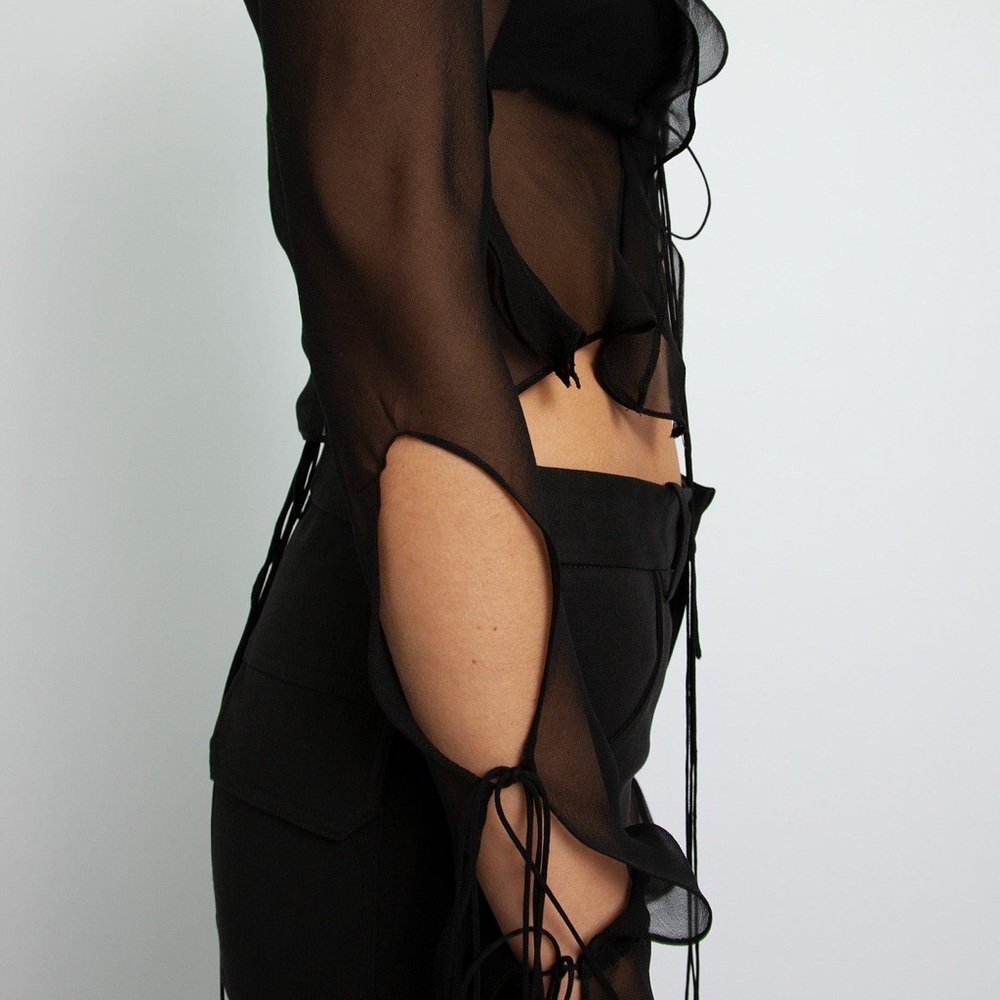 Christopher Esber Ruffled Tie Silk Shirt AU size 6 Black NWT - Picture 3 of 10